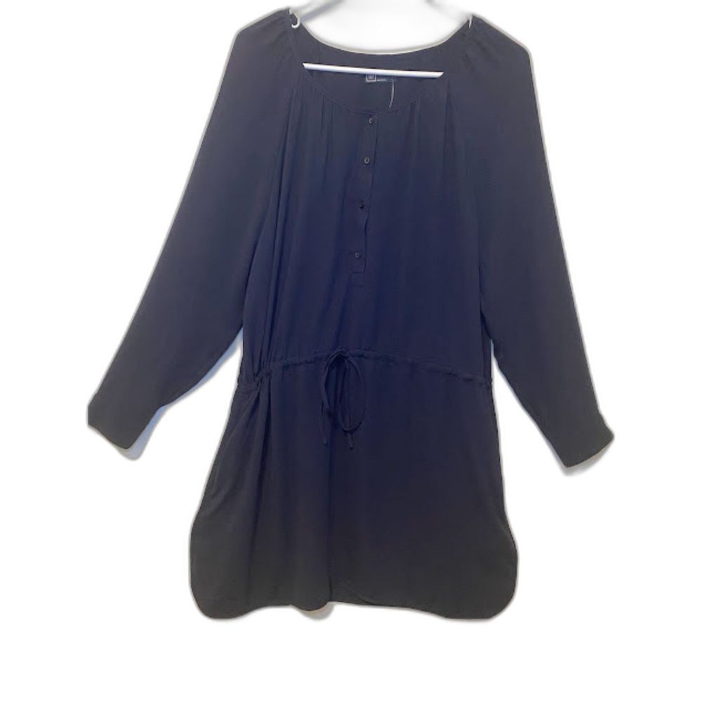 NWT GAP Navy Blue Long Sleeve Tie Waist Button Front Shirt Dress XL